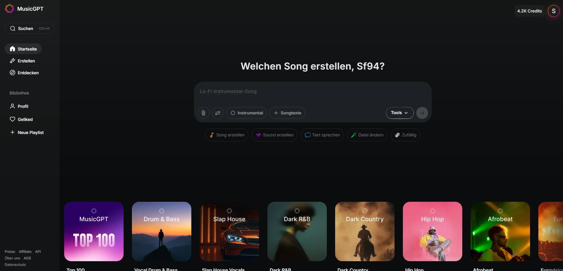 MusicGPT Generate Tab - Music Prompt Interface