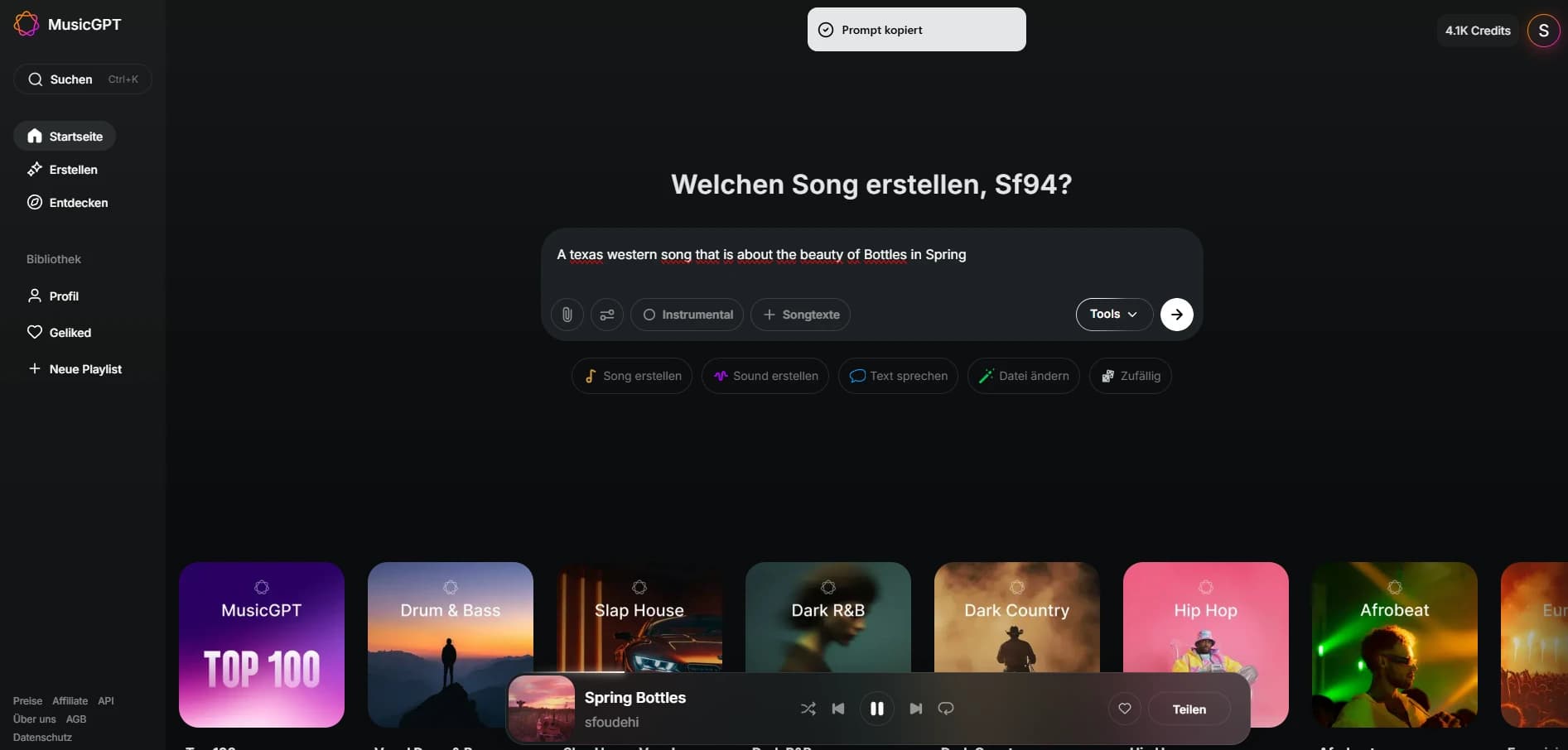Prompt example in MusicGPT